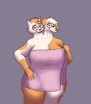 2_heads anthro breasts cleavage clothed clothing conjoined eyewear female glasses grey_background multi_head simple_background solo stuck_together towel towel_only theyton canid canine canis domestic_cat domestic_dog felid feline felis mammal hi_res