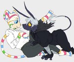 alternative_fashion anthro bodily_fluids clothed clothing duo eye_contact fully_clothed fur goth hand_on_crotch looking_at_another male male/male markings multicolored_markings nervous_sweat rainbow_markings striped_body striped_fur stripes sweat tail drawfee karina_farek drawfee_(copyright) neopets destielconfession_(karina_farek) scoot_mckool_(karina_farek) candy_neopet gelert_(neopets) kougra neopet_(species) stealthy_neopet digital_drawing_(artwork) digital_media_(artwork) official_art