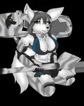 anthro breasts cannon cleavage clothed clothing crop_top female fenririan fur looking_at_viewer mecha_musume military navel ranged_weapon shirt skimpy smile solo tank topwear vehicle weapon white_body white_fur wolfeddown tank_girl sasha_(wolfeddown) canid canine canis mammal wolf 2021 absurd_res alpha_channel hi_res