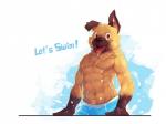 anthro clothed clothing fangs fur looking_at_viewer male muscular muscular_anthro muscular_male solo teeth tongue tongue_out topless tuft lowerkuo canid canine canis domestic_dog mammal 2018