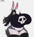 anthro bicolored_fur big_breasts big_butt black_hair breasts butt clothing ear_piercing female hair huge_breasts huge_butt long_ears neck_ring piercing pose simple_background solo thigh_shorts wide_hips ddannydemon diana_(dianadoravel) lagomorph leporid mammal rabbit hi_res