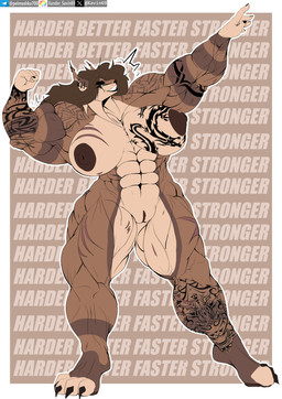 abs anthro biceps big_muscles breasts brown_body brown_fur brown_hair claws dark_nipples demonstration dominant dominant_female female fur genitals hair huge_muscles hyper hyper_muscles muscular muscular_female pose power scar scars_all_over simple_background solo standing strong_female tattoo vulva wide_hips xander_savin69 felid feline lynx mammal absurd_res hi_res