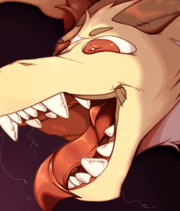 ambiguous_form ambiguous_gender brown_horn fangs fur horn mouth_shot open_mouth plushie pupils red_eyes red_tongue side_view solo star_pupils stitch_(sewing) teeth tongue tongue_out white_body white_fur white_pupils yellow_body yellow_fur lionfloof mythology milkshake_(lionfloof) animate_inanimate dragon living_plushie mythological_creature mythological_scalie scalie hi_res
