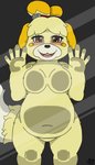 accessory against_surface anthro bell belly belly_on_glass blush breasts breasts_on_glass brown_eyes eyelashes featureless_breasts female fur hair_accessory hairband happy looking_at_viewer nude on_glass open_mouth orange_body orange_fur simple_background slightly_chubby solo tongue yellow_body yellow_fur darknetic animal_crossing let_me_in nintendo isabelle_(animal_crossing) canid canine canis domestic_dog mammal absurd_res digital_media_(artwork) hi_res