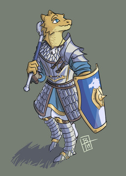 anthro armor blue_eyes clothed clothing fully_clothed knight lamellar_armor looking_away mace male melee_weapon paladin shield solo warrior weapon thelivingtrashcan dungeons_and_dragons hasbro mythology wizards_of_the_coast dragon dragonborn_(dnd) mythological_creature mythological_scalie scalie