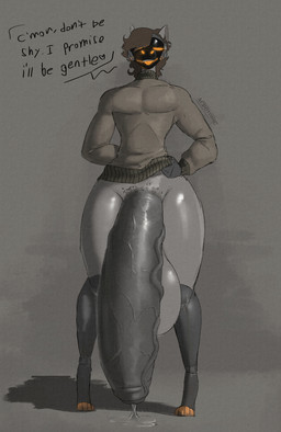 anthro balls big_balls big_penis bodily_fluids bottomless bottomless_anthro bottomless_male clothed clothing clothing_lift dialogue erection foreskin front_view genital_fluids genitals glistening glistening_balls glistening_genitalia glistening_penis hands_behind_back heart_symbol huge_balls huge_penis humanoid_genitalia humanoid_penis hyper hyper_genitalia hyper_penis inviting_viewer leaking_precum looking_at_viewer machine male male_anthro penis precum pubes sharp_teeth shirt shirt_lift simple_background solo talking_to_viewer teeth text tongue tongue_out topwear vein veiny_penis visor ace0t0nic ethan_(humbug) aquatic fish hybrid protogen shark absurd_res digital_drawing_(artwork) digital_media_(artwork) english_text hi_res