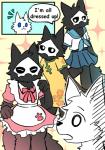 2018 alternative_fashion ambiguous_gender anthro apron asian_clothing black_body black_fur blue_eyes canid canine canis changed_(video_game) chinese_clothing chinese_dress clothed clothing comic dress east_asian_clothing english_text fchicken fluffy fur goo_creature group j-fashion lin_(changed) lolita_(fashion) looking_at_viewer mammal mask puro_(changed) sweet_lolita text white_body white_fur wolf
