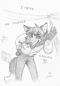 anthro beach bottomwear clothed clothing ears_up hair hand_on_hip leaf leaning leaning_forward listening male open_mouth pants shirt singing sky solo tail topwear some_(someone) canid canine fox mammal absurd_res graphite_(artwork) hi_res monochrome traditional_media_(artwork)