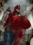 anthro big_breasts breasts clothing female female_anthro flail holding_object holding_weapon huge_breasts legwear mace melee_weapon nipple_outline nun outside solo thigh_highs weapon mr_dark_and laverne_(sssonic2) canid canine canis domestic_dog mammal digital_media_(artwork) hi_res