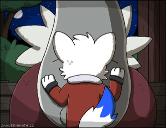 anal anthro anthro_on_feral bench bestiality blue_body blue_fur breath cheek_tuft clothed clothed_anthro clothed_male clothing dipstick_tail duo ellipsis facial_tuft feral forest fur furniture grey_body head_tuft interspecies male male/male male_on_feral markings moon night oral outside plant pokephilia red_body rimming sex sky star starry_sky tail tail_markings tail_motion text tree tuft white_body white_fur wood wood_bench wood_furniture zandermanith nintendo pokemon canid canine canis fossil_pokemon generation_6_pokemon mammal pokemon_(species) tyrantrum wolf 2022 2d_animation animated artist_name dated digital_media_(artwork) pixel_(artwork) pixel_animation