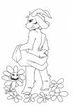 2015 absurd_res anthro asriel_dreemurr_(god_form) biped black_and_white black_sclera boss_monster_(undertale) bovid caprine duo empty_eyes exhibitionism flashing floppy_ears flower flowey_the_flower head_tuft hi_res horn leaf looking_at_viewer looking_back male mammal monochrome nude open_mouth open_smile pawpads plant saku1saya simple_background smile solo_focus standing teasing tongue tongue_out towel tuft undertale undertale_(series) white_background