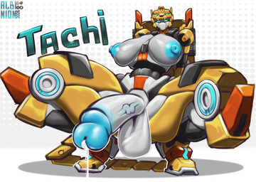 balls big_breasts black_body blue_eyes blue_glans blue_nipples bodily_fluids breasts eyelashes genital_fluids genitals glans glowing glowing_eyes gynomorph half-erect huge_breasts humanoid_genitalia humanoid_penis intersex looking_at_viewer machine multicolored_body narrowed_eyes nipples penis precum shaded_face solo spread_legs spreading tail thick_thighs tire white_body wide_hips yellow_body albinionart metalcard_bot taki_(metalcard_bot) cheetah felid feline humanoid mammal robot robot_humanoid 2026 absurd_res digital_drawing_(artwork) digital_media_(artwork) hi_res