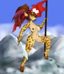 anthro breasts female flag hair melee_weapon nipples nude solo swiss_flag sword weapon duplicitousmachine hippik celine_louison giraffe giraffid mammal absurd_res hi_res huge_filesize