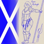 1:1 anthro armor biped blackbetty bottomwear bovid bracers breasts caprine chest_tuft clothing corset domestic_sheep female fur glaive glaive_fork greaves holding_object holding_weapon kilt lingerie loincloth mammal megan_mcdaugh melee_weapon pauldron pike_(weapon) polearm saltire scottish scottish_flag sheep smile solo sporran standing topwear tuft weapon