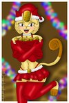 anthro bag blonde_hair bottomwear christmas_clothing christmas_headwear clothing coin female hair hat headgear headwear holidays legwear red_clothing santa_hat skirt solo thigh_highs crackstantin christmas nintendo pokemon felid feline generation_1_pokemon mammal meowth pokemon_(species) 2:3 absurd_res hi_res
