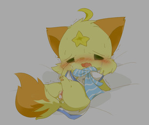 bed_sheet bedding blue_scarf blush bodily_fluids brown_body brown_fur cheek_tuft clothed clothing facial_tuft female fur genital_fluids kemono orgasm scarf semi-anthro solo tuft yellow_body yellow_fur young deaic canid canine fox mammal 2016 6:5