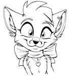 female fluffy fur inked inner_ear_fluff looking_at_viewer neck_ribbon ornament piercing practice ribbons simple_background smile smirk solo sunny tuft sarsis mischief canid canine fox mammal black_and_white monochrome