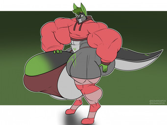 anthro balls barely_contained barely_contained_penis big_balls big_muscles big_penis femboy genitals huge_balls huge_muscles huge_penis humanoid_genitalia humanoid_penis hyper hyper_balls hyper_genitalia hyper_muscles hyper_penis male muscular muscular_male penis simple_background solo touching_penis somniumfox chase_(someroo) kangaroo macropod mammal marsupial hi_res