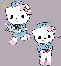 anthro bottomwear bow_panties bow_underwear chibi clothed clothing clothing_lift female fur loli nurse_clothing nurse_uniform panties pill_bottle pink_clothing pink_panties pink_underwear presenting_panties presenting_underwear skirt skirt_lift solo underwear uniform upskirt white_body white_fur young young_anthro aprettymelody sekainoidol hello_kitty_(series) sanrio hello_kitty_(character) bobtail_cat domestic_cat felid feline felis mammal