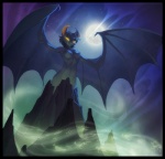 anthro black_border border breasts casual_nudity cloud crossgender female glowing glowing_eyes light_from_below long_ears membrane_(anatomy) membranous_wings moon mountain night nipples nude outside parody sky smoke solo star starry_sky wings caltroplay disney fantasia night_on_bald_mountain chernabog_(disney) bat demon ghost mammal spirit