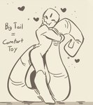 ambiguous_form ambiguous_gender anthro big_tail eyes_closed heart_symbol self_hug simple_background smile solo standing tail tail_hug text homlesspearl ambiguous_species humanoid scalie english_text hi_res