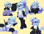 anthro balls blue_body blue_fur bulge clothing fur genitals male purple_clothing solo yellow_eyes sinfrou nebula_stellas haplorhine mammal monkey primate hi_res