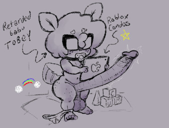 ableist_slur anthro balls big_balls big_penis block clothed clothing erection genitals hair huge_penis hyper hyper_genitalia hyper_penis male nude object_in_mouth pacifier pacifier_in_mouth partially_clothed penis shota slur solo tablet text thick_thighs toddler underwear underwear_down wide_hips young young_anthro young_male naughtymoff tobey_(naughtymoff) arthropod insect lepidopteran moth english_text monochrome