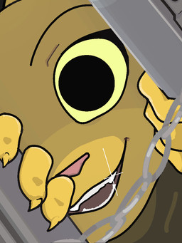 anthro chain close-up door dutch_angle fangs female looking_at_viewer sharp_teeth solo teeth filthypally microsoft prequel_adventure the_elder_scrolls katia_managan felid khajiit mammal 2025 3:4
