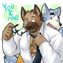 blue_eyes blush brown_eyes canine couple dog eyewear german_shepherd glasses husky kemono male mammal muscles undressing いぬいぬ
Rating: Questionable
Score: 4
User: Boku_no_Furfag
Date: February 24, 2014