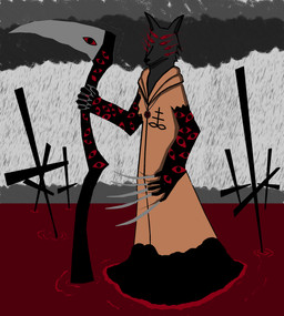 anthro blood bodily_fluids cross hell ichor male multi_eye raining satanic solo weapon anthony_d_niro69 mythology anthony_de_niro_(character) canid canid_demon canine canis demon hellhound mammal mythological_canine mythological_creature wolf hi_res
