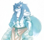 abs anthro countershading male simple_background solo risuou sega shining_(sega) shining_force_exa duga_(shining) canid canine canis mammal sourou_cerulean_wolf wolf