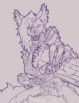 angry anthro baseball_bat bat_(object) biped breasts claws clothed clothing female fingers fist fluffy fluffy_ears fluffy_tail fur fur_trim_(clothing) hair leather leather_clothing long_hair looking_at_viewer narrowed_eyes open_mouth purple_line_art simple_background snarling solo tail teeth tuft sleepypinklinx bonk_(meme) go_to_horny_jail rose_(enderiumdavoc) canid canine canis enderium hybrid mammal monster wolf absurd_res colored_line_art digital_drawing_(artwork) digital_media_(artwork) hi_res line_art meme