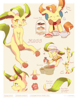 3_fingers 3_toes anthro biped blush brown_body brown_fur cheek_tuft chest_tuft clothing container cup digitigrade earmuffs eyes_closed facial_tuft feet female feral fingers fur gloves_(marking) grey_background hat headgear headwear heart_symbol leaf leaf_ears leaf_tail leg_markings markings multiple_angles open_mouth open_smile pawpads pink_pawpads plant plant_pot potted_plant quadruped scarf semi-anthro simple_background sitting smile socks_(marking) solo standing tail tan_body tan_fur tea_cup text toes tongue tongue_out tuft yellow_eyes ancesra nintendo pokemon moss_(ancesra) eeveelution generation_4_pokemon leafeon pokemon_(species) 2022 digital_media_(artwork) english_text hi_res model_sheet shaded