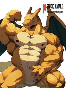 anthro featureless_crotch male muscular muscular_anthro muscular_male solo hatake nintendo pokemon charizard generation_1_pokemon pokemon_(species) absurd_res hi_res