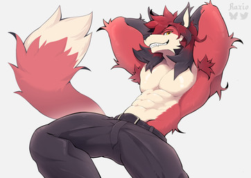 anthro fur male muscular presenting red_body red_fur smug solo rozokami red_(da_red_fox) canid canine fox mammal absurd_res hi_res