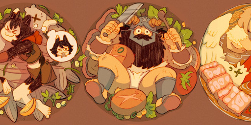3_toes 5_fingers 5_toes anthro armor beard bent_arm bent_legs biped bird's-eye_view black_body black_fur blonde_hair blush bowl bread brown_background brown_beard brown_facial_hair brown_hair cat_smile celery chibi claws clothed clothing container cutlery dinner egg_yolk eyes_closed facial_hair feathered_wings feathers feet female fingernails fingers food footwear fruit fungus fur group hair happy headgear helmet high-angle_view holding_food holding_kleever holding_object holding_spoon horn horned_helmet hug hugging_food humanoid_face in_bowl in_food in_soup kitchen_utensils kleever lemon lettuce long_hair long_tail looking_at_viewer lying male meat mushroom nails on_back on_side partially_submerged plant plantigrade pointy_ears pose prick_ears quadruped ramen_noodles red_body red_claws sandals seasoning shoes simple_background smile soup spoon straight_hair tail tan_body tapering_tail thick_tail thought_bubble toes tomato tools trio vegetable white_body white_feathers white_fur wings x_eyes ren_nolasco delicious_in_dungeon mythology falin_touden izutsumi_(delicious_in_dungeon) senshi_(delicious_in_dungeon) ambient_fish ambient_sealife avian avian_taur domestic_cat dragon dragon_taur dwarf felid feline felis humanoid humanoid_taur mammal mythological_creature mythological_scalie scalie taur 2026 cel_shading colored digital_drawing_(artwork) digital_media_(artwork) full-length_portrait hi_res portrait shaded