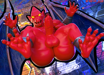 anklet anthro balls big_balls big_butt big_penis bracelet bubble_butt butt erection fangs feet genitals glowing glowing_eyes humanoid_genitalia humanoid_penis jewelry looking_at_viewer male membrane_(anatomy) membranous_wings nude penis red_body solo teeth wings ewr_115 capcom demon's_crest gargoyle's_quest ghosts_'n_goblins firebrand demon gargoyle red_arremer 3d_(artwork) better_version_at_paywall digital_media_(artwork) hi_res