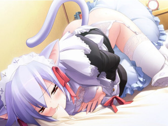 accessory alarm_clock all_fours bed blue_hair blush book bottomless bottomwear bow_(feature) bow_accessory bow_ribbon bra breasts clock clothed clothing clothing_lift crotch_rub cuff_links female frilly frilly_accessory frilly_hairband furniture garter_belt garter_straps grinding hair hair_accessory hair_bow hair_ribbon hairband improvised_sex_toy lace legwear lingerie maid_uniform masturbation mouth_hold nipples open_clothing open_shirt open_topwear pillow pillow_humping raised_bottomwear raised_clothing raised_skirt ribbons shirt shirt_lift short_hair skirt solo stockings tail thigh_highs topwear underwear uniform unknown_artist animal_humanoid cat_humanoid felid felid_humanoid feline feline_humanoid human humanoid mammal mammal_humanoid digital_media_(artwork)
