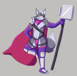 anthro biped cape clothed clothing costume eye_patch eyewear fur grey_background male simple_background smile solo habiyeru nintendo star_fox wolf_o'donnell canid canine canis mammal wolf 2023 digital_media_(artwork)