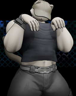 anthro belt bottomwear clothing ears_up hands_down hat headgear headwear male nails pants shadow shirt solo tail topwear white_body anaroth epic_games fortnite clover_(anaroth) meowscles meowscles_(ghost) felid feline mammal 3d_(artwork) absurd_res digital_media_(artwork) hi_res shaded