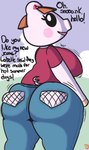 anthro big_breasts bottomwear breasts butt butt_squish clothed clothing denim denim_bottomwear denim_clothing female jeans looking_at_viewer looking_back pants skimpy slightly_chubby slightly_chubby_female solo squish text tight_clothing klutzatdusk animal_crossing nintendo lucy_(animal_crossing) domestic_pig mammal suid suine sus_(pig) english_text hi_res