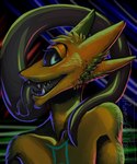 1_eye 4_ears abstract_background ambiguous_gender anthro astrological_symbol blue_pupils dark_sclera gemini_(symbol) long_tongue multi_ear pupils solo symbol tongue western_zodiac_symbol incubusromeo gemini_the_sergal sergal 5:6 hi_res