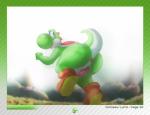 2016 4_fingers absurd_res animal_genitalia anthro anus big_butt biped blue_eyes border butt clothing english_text erection fingers footwear genital_slit genitals green_body green_scales green_yoshi happy hi_res looking_back male mario_bros nintendo outside penis rear_view scales scalie shoes simple_background solo text ursofofinho white_background yoshi