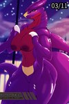 anthro areola big_breasts blush bodily_fluids breasts claws curvy_figure exclusive female genitals multicolored_body narrowed_eyes navel nipples non-mammal_breasts non-mammal_navel non-mammal_nipples nude open_mouth pokemorph presenting presenting_breasts presenting_pussy purple_body pussy red_areola red_body red_nipples seductive solo tail teeth text thick_thighs tongue two_tone_body wide_hips brennan_d_vries mythology nintendo patreon pokemon greys_(brennan_d_vries) dragon garchomp generation_4_pokemon mythological_creature mythological_scalie pokemon_(species) scalie digital_media_(artwork) signature tagme url
