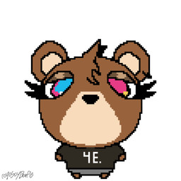 :d anthro chibi colorful_eyes ear_piercing female looking_at_viewer piercing smile solo that yosoybonfie kanye_west noelling_(meme) dropout_bear bear mammal 1:1 absurd_res hi_res