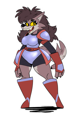 anthro armor armwear black_eyebrows boots breastplate breasts brown_body brown_fur brown_hair brown_tail cheek_tuft clothed clothed_anthro clothed_female clothing eyebrows eyelashes facial_tuft female female_anthro fingers footwear fur hair open_mouth open_smile shoes shoulder_armor simple_background smile solo tail teeth thick_thighs tuft white_background cloudidoodles canid mammal 2023 absurd_res digital_drawing_(artwork) digital_media_(artwork) full-length_portrait hi_res portrait