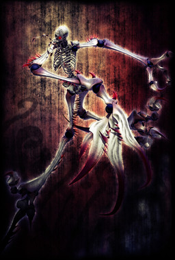 3_fingers abstract_background ambiguous_gender bone carrying_another claws duo fingers glowing glowing_eyes human_skull long_arms long_legs looking_at_viewer on_head pelvis ribs skeleton solo_focus spikes spine toe_claws deino_(artist) calne_ca nato-kun animal_humanoid animated_skeleton arthropod arthropod_humanoid crab_humanoid crustacean crustacean_humanoid humanoid marine marine_humanoid undead 3d_(artwork) autodesk_3ds_max_(artwork) digital_media_(artwork) hi_res female_(lore)