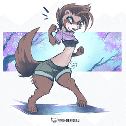 4_toes 5_fingers anthro barefoot biped blue_eyes bottomwear breasts cherry_blossom cherry_blossom_tree cherry_tree claws clothed clothed_anthro clothed_female clothing countershade_face countershading digitigrade ears_up emanata exposure_variation eyelashes feet female female_anthro fingers fist flower fruit_tree fully_clothed fully_clothed_anthro fully_clothed_female gloves_(marking) hotpants knock-kneed leg_markings looking_aside markings midriff open_mouth open_smile patreon_username paws plant pose prunus_(flower) shadow shorts simple_background smile snout socks_(marking) solo standing symbol tail text toe_claws toes tree white_background wide_stance kiaun derideal mix_(derideal) domestic_ferret mammal mustelid musteline true_musteline weasel 1:1 2024 colored dated digital_drawing_(artwork) digital_media_(artwork) hi_res shaded signature