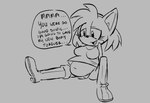 abdominal_bulge anthro belly big_belly breasts clothed_female clothing dialogue digestion female navel open_mouth oral_vore same_size_vore solo speech_bubble vore gothmeup sega sonic_the_hedgehog_(series) amy_rose eulipotyphlan hedgehog mammal hi_res monochrome