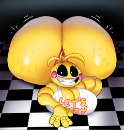 anthro big_breasts big_butt breasts butt clothing female huge_breasts huge_butt machine smile solo text thong underwear yellow_body crowundeadcat five_nights_at_freddy's five_nights_at_freddy's_2 scottgames toy_chica_(fnaf) animatronic avian bird chicken galliform phasianid robot english_text hi_res